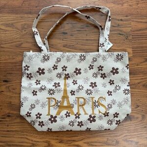 Paris Floral Tote Bag - Brown and Cream